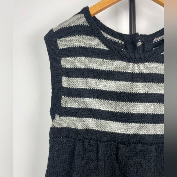 LUX Black Gray Striped Knit Empire‎ Waist Sleeveless Babydoll Sweater Dress - Picture 4 of 6